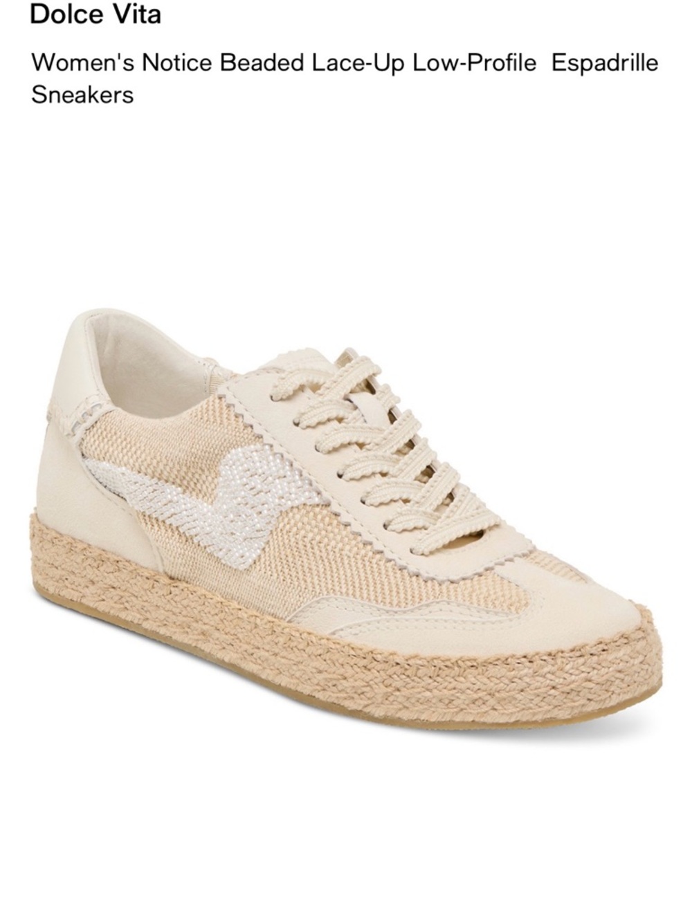 Dolce Vita Cream Beaded Lace-Up Espadrille Sneaker